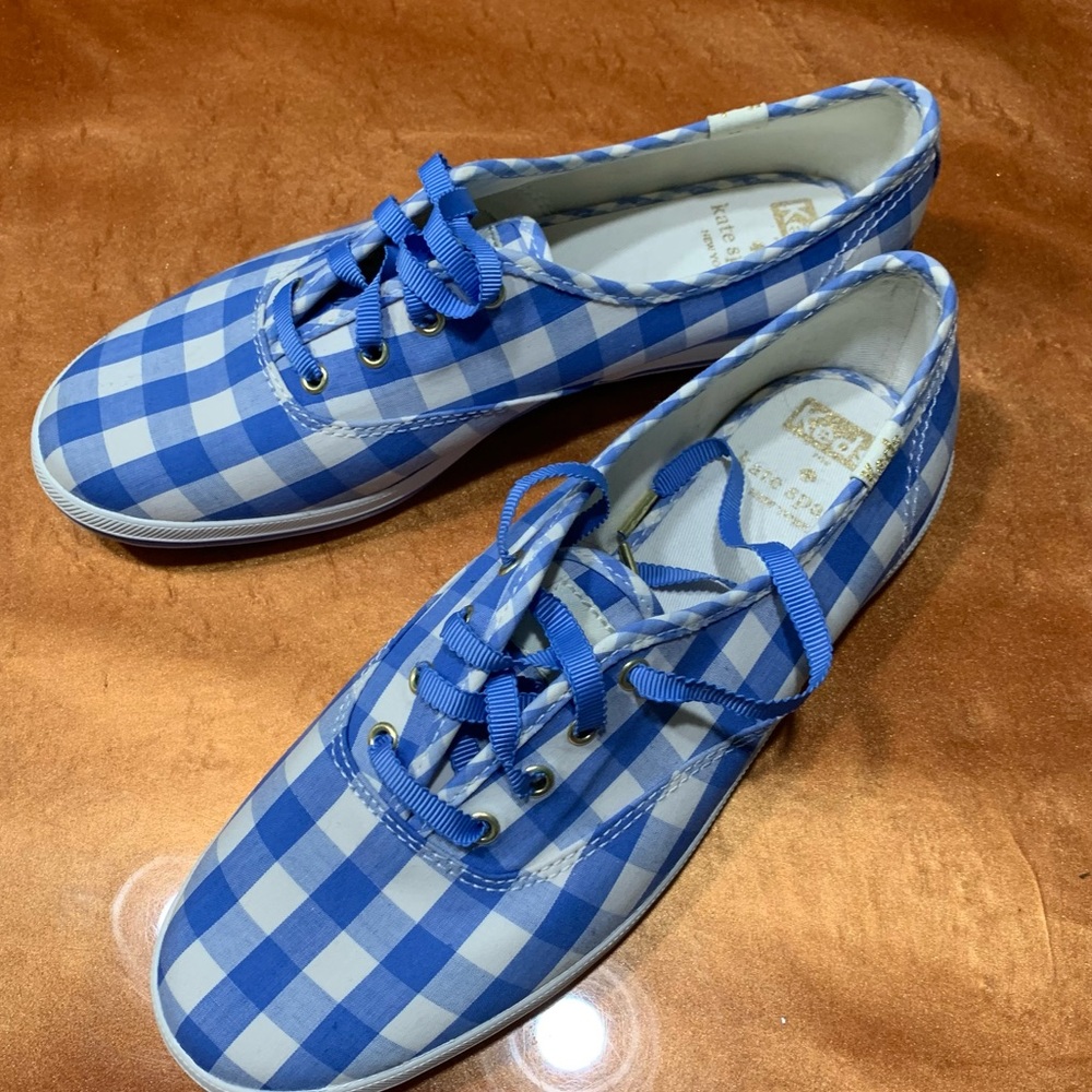 Keds Blue and White Gingham Canvas Sneakers
